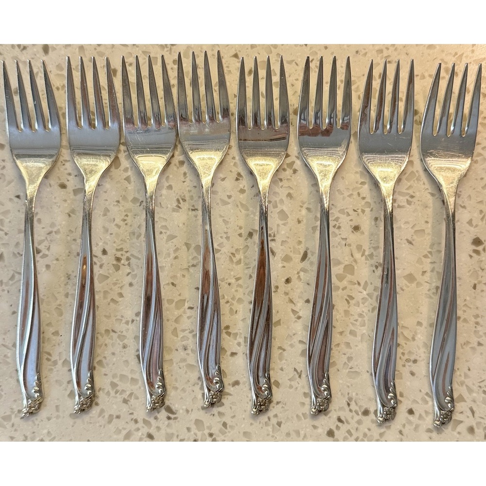 8 PC Set 1961 GAIETY Silverplated Dessert/ Salad Forks Wm Rogers & Son